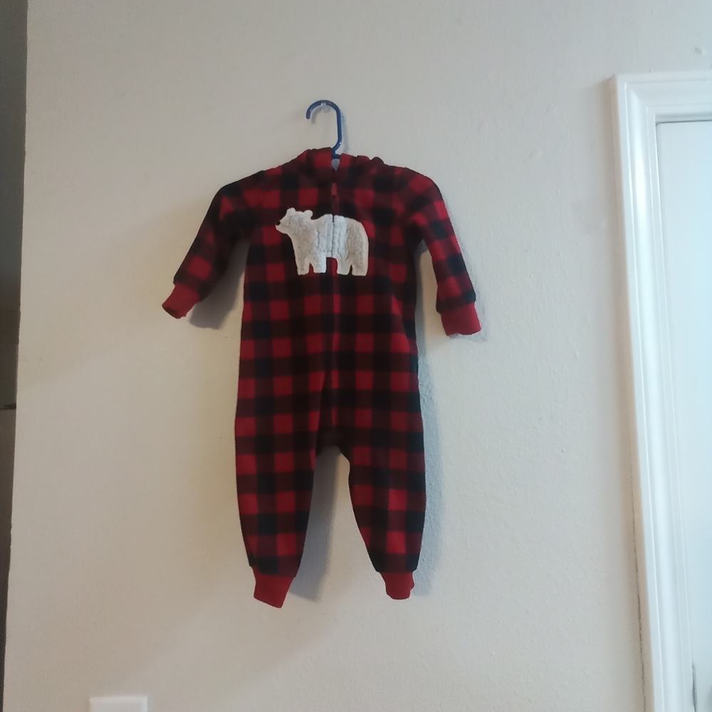 Carter's Red and Black Plaid Jumpsuit with Bear